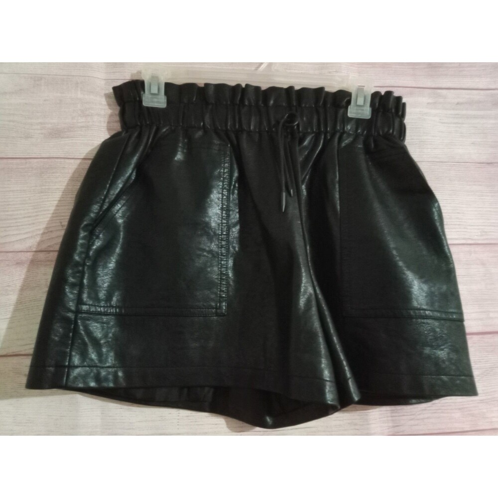 SCHHJZPJ Shorts Women's Size Large High Waisted Wide Leg Faux Leather Black